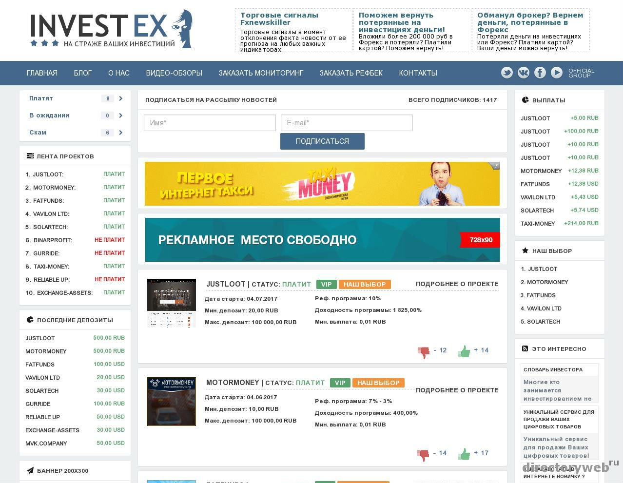 Скрипт мониторинга инвестиционных проектов INVEST-EX