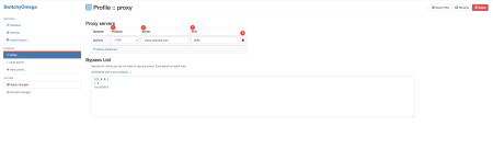 Настройки прокси SwitchyOmega